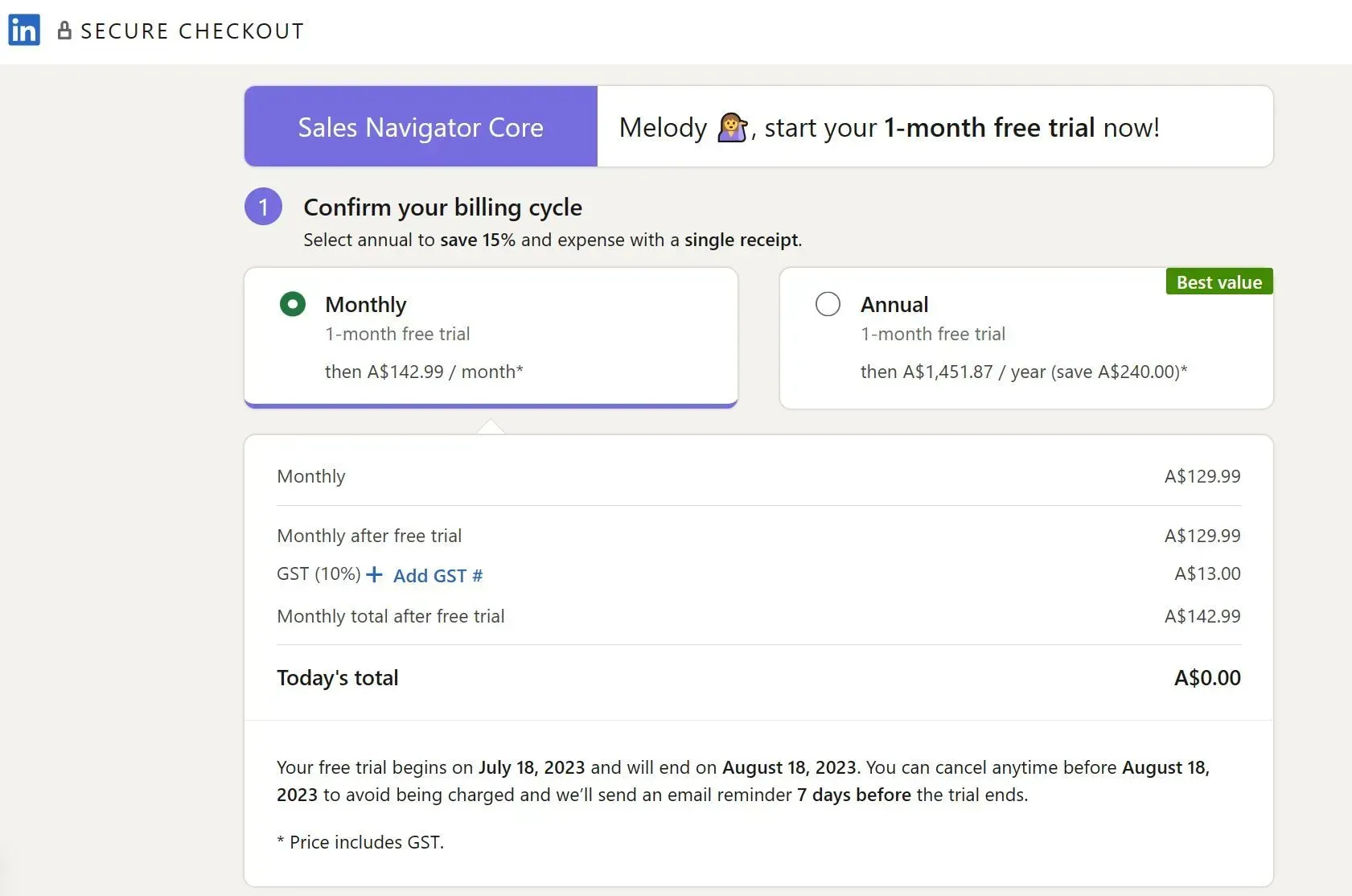 billing cycle confirmation