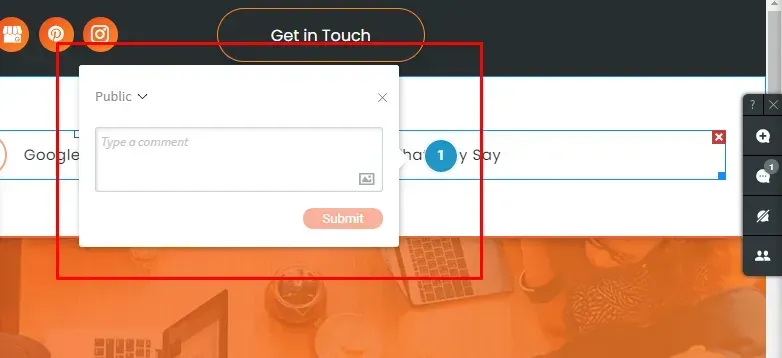 input box for adding a site comment
