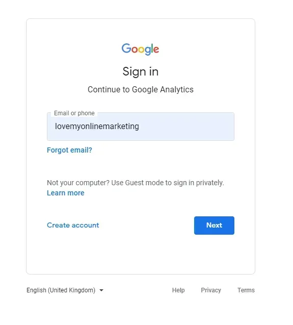 logging in to Google Analytics