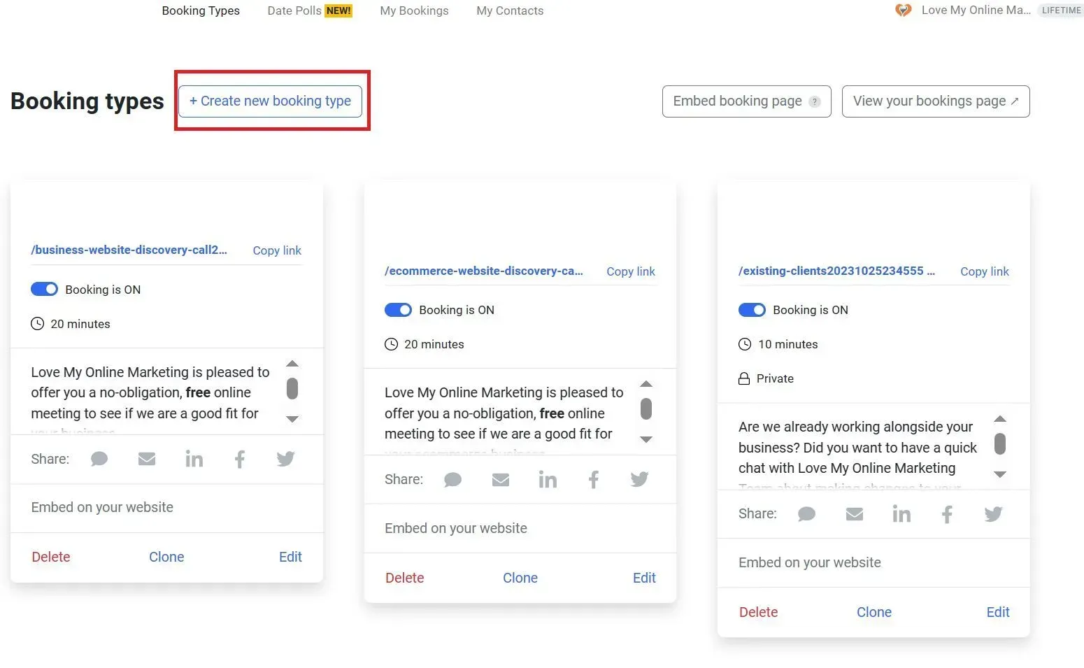 Creating a new event type in Calendly