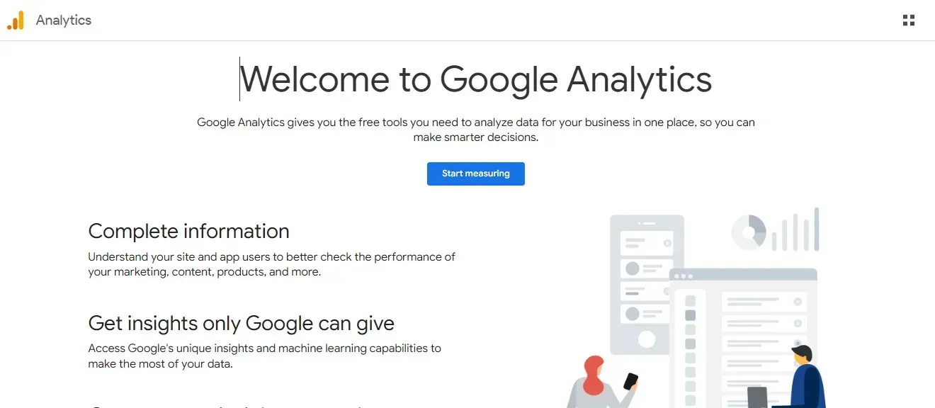 Google Analytics main landing page