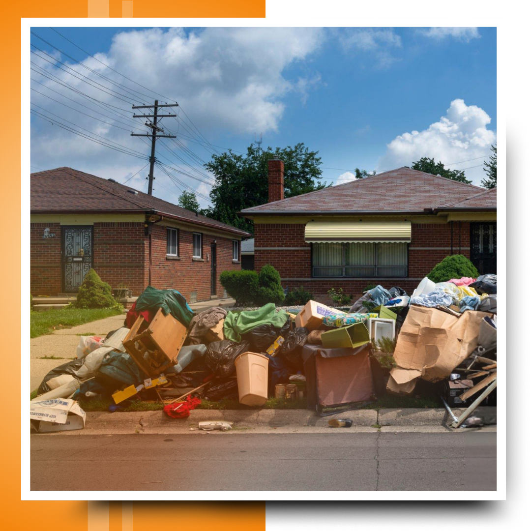 Junk in front of a house
