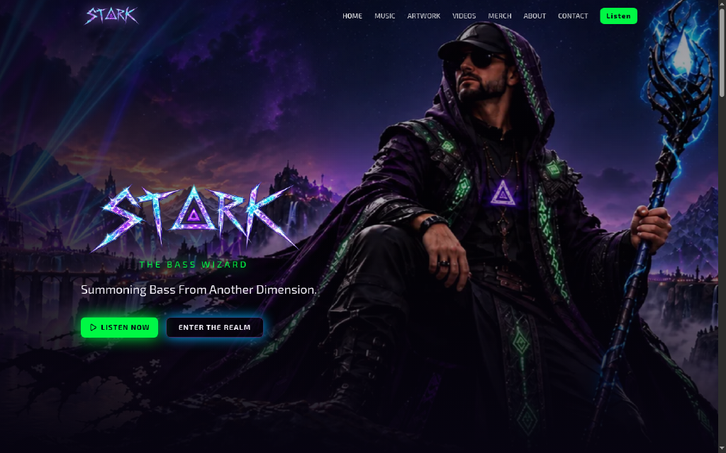 Homepage of the STΔRK — The Bass Wizard website designed by RoseUp