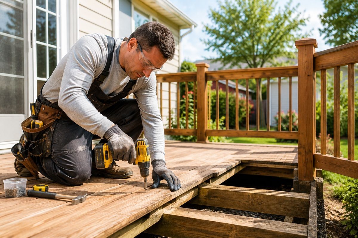 Handyman repairing a residential deck in Hollister CA
