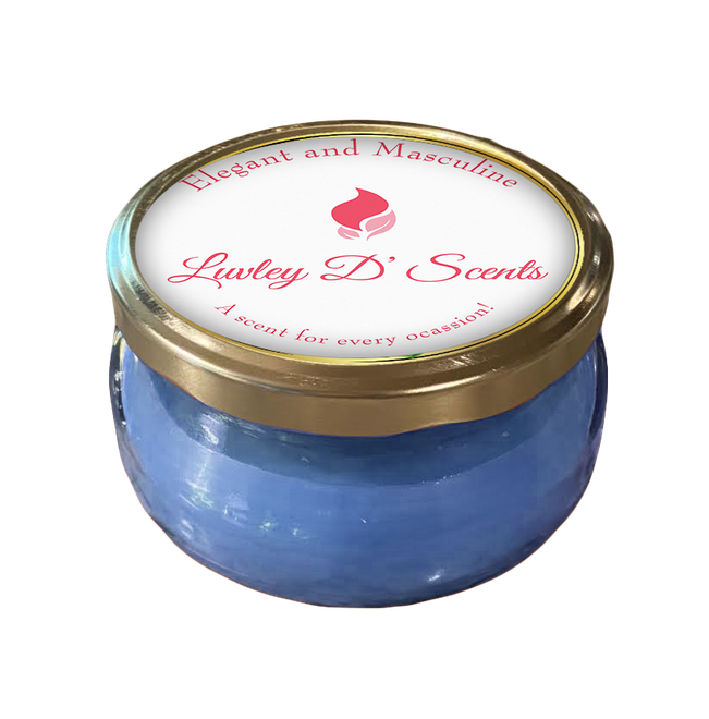 A blue jar of luvley d ' scents on a white background