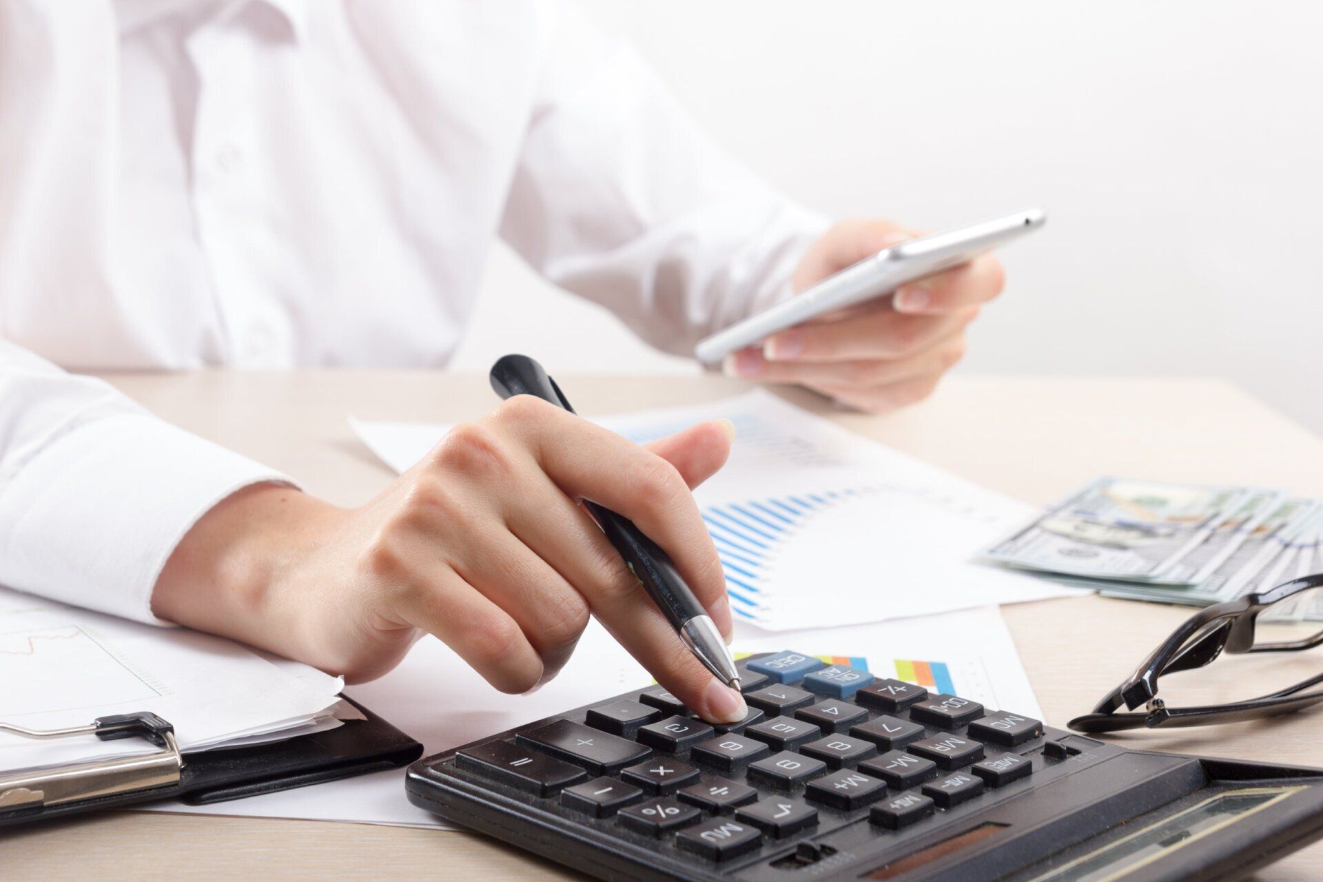 Banker calculating