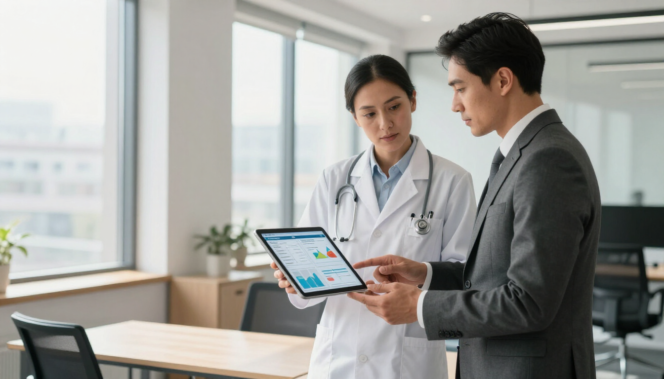 Médico conversando com executivo sobre benefícios