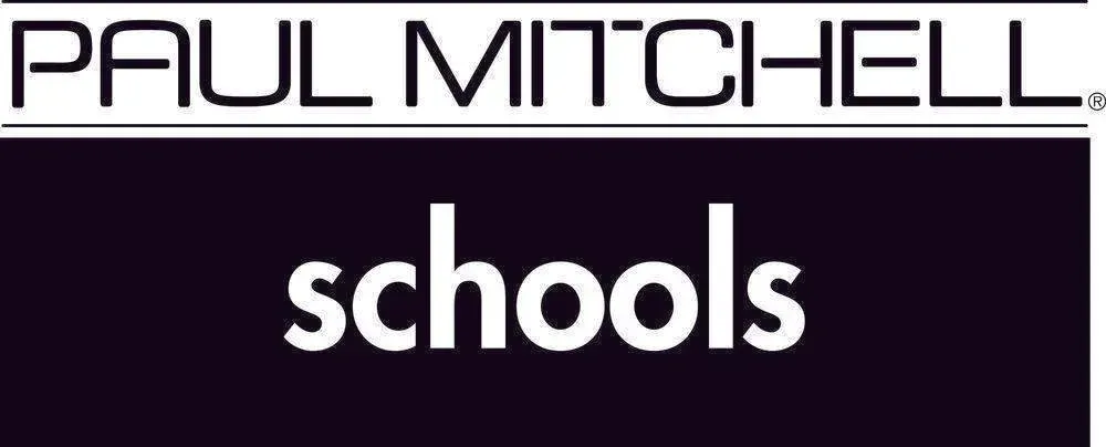 Paul Mitchell Schools logo in black and white with purple background