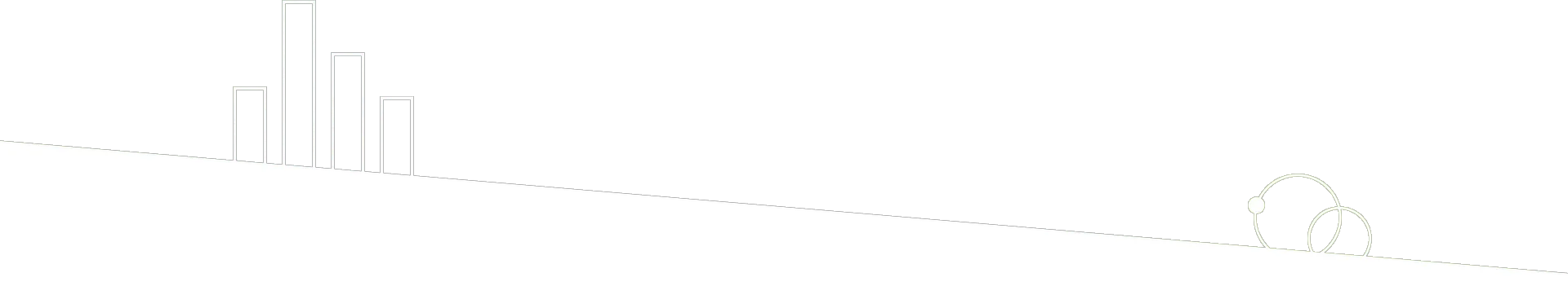 Minimal white landscape with faint gray line chart on the left and a small circular icon on the right.