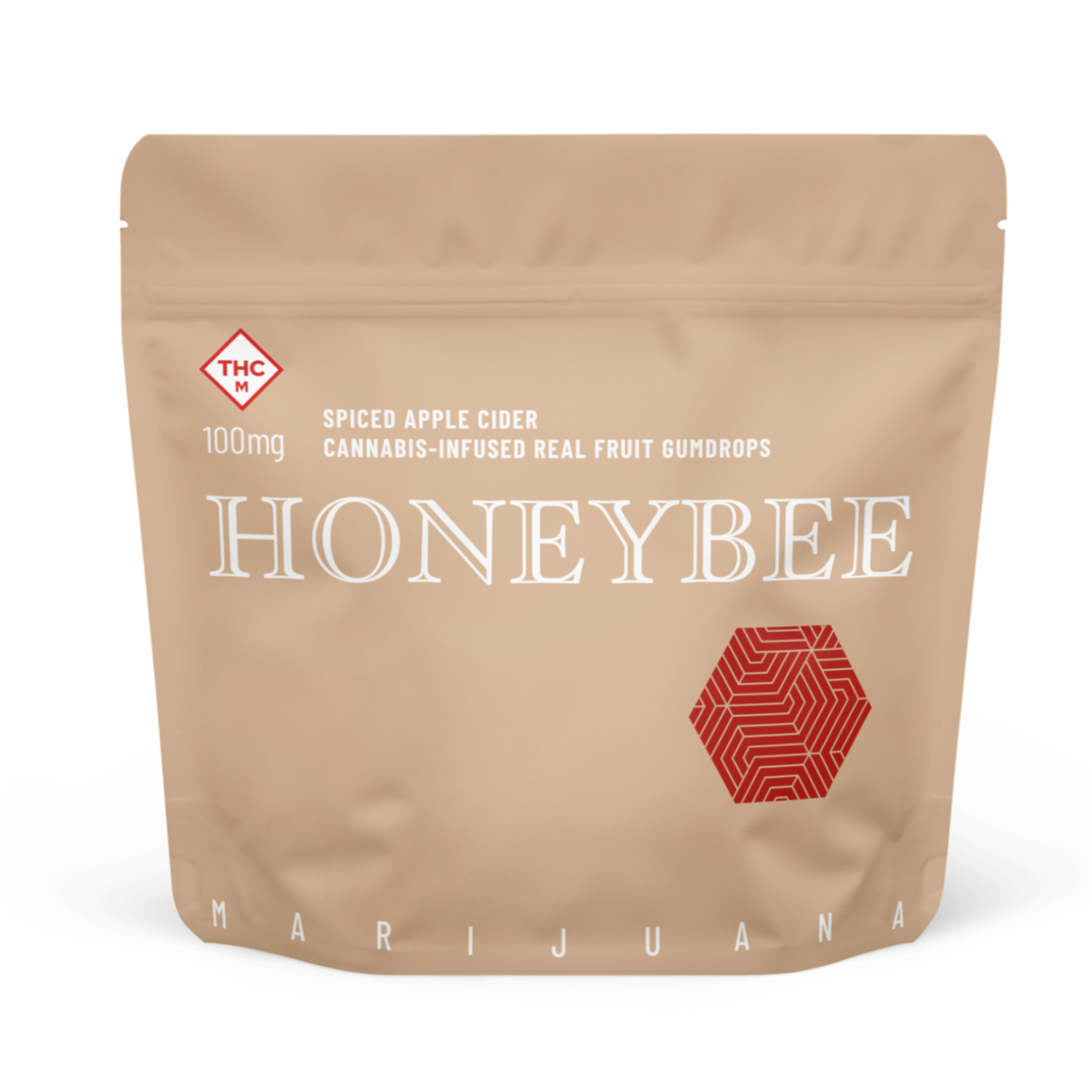 A red bag that says honeybee on it