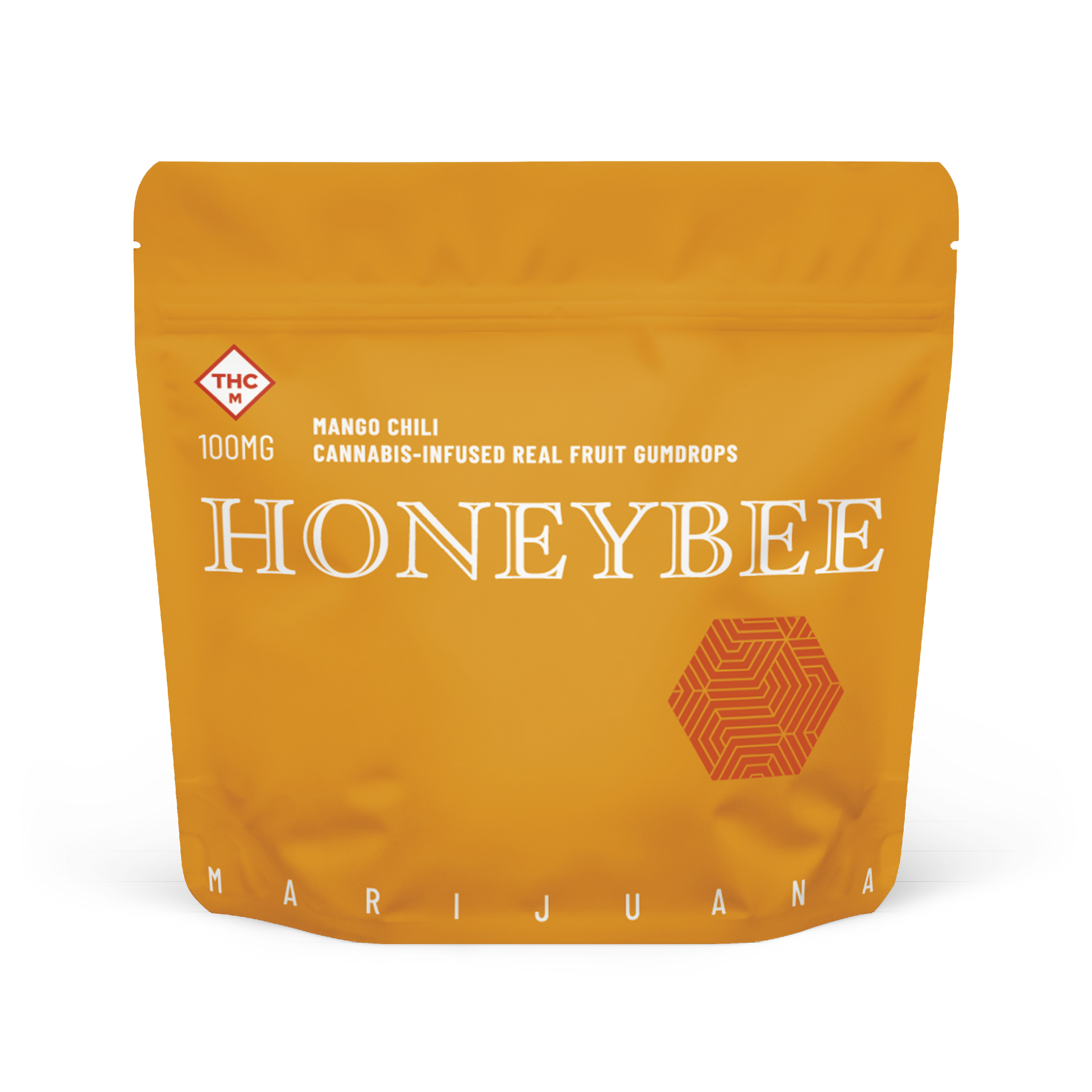 mylar bag of mango chili gumdrops by honeybee