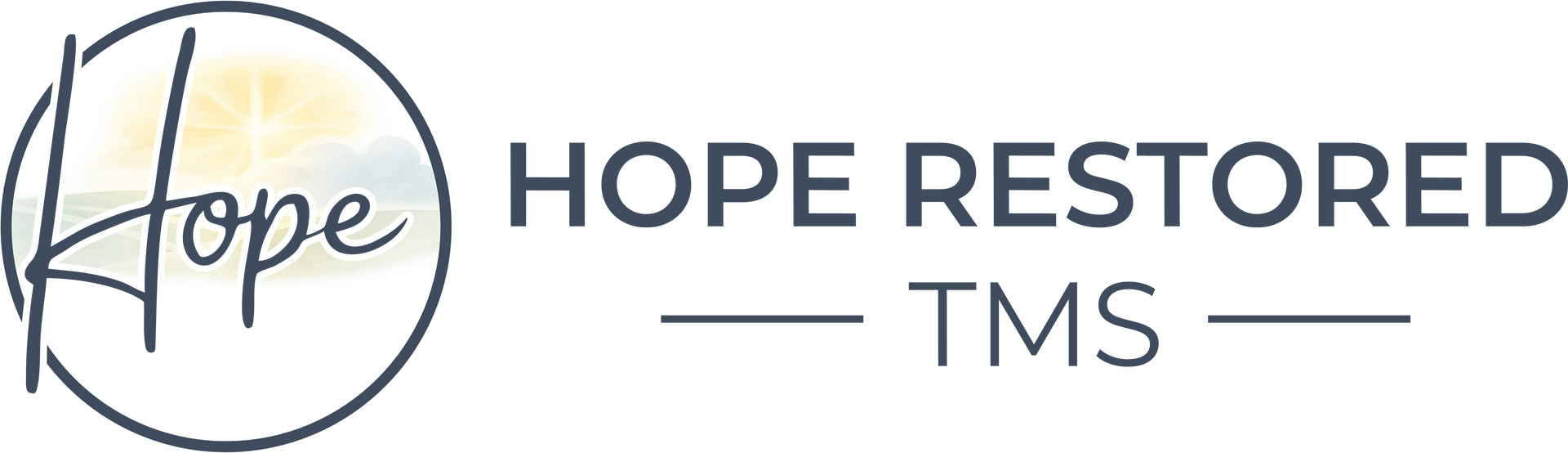 Hope Restored TMS logo with a handwritten “Hope” in a circle and the words “HOPE RESTORED TMS” in black.
