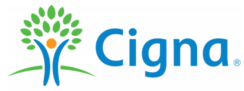 Cigna logo with blue text and a green-and-blue tree person icon on a white background