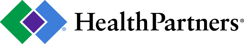 HealthPartners logo with blue and green geometric emblem and black text