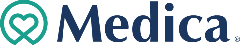 Medica logo with teal heart icon and blue wordmark