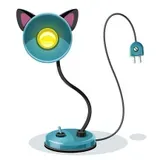 Stylized teal desk lamp with cat ears and a glowing yellow center on a corded base