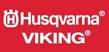 Husqvarna VIKING logo in white on a red background Husqvarna VIKING logo in white on a red background
