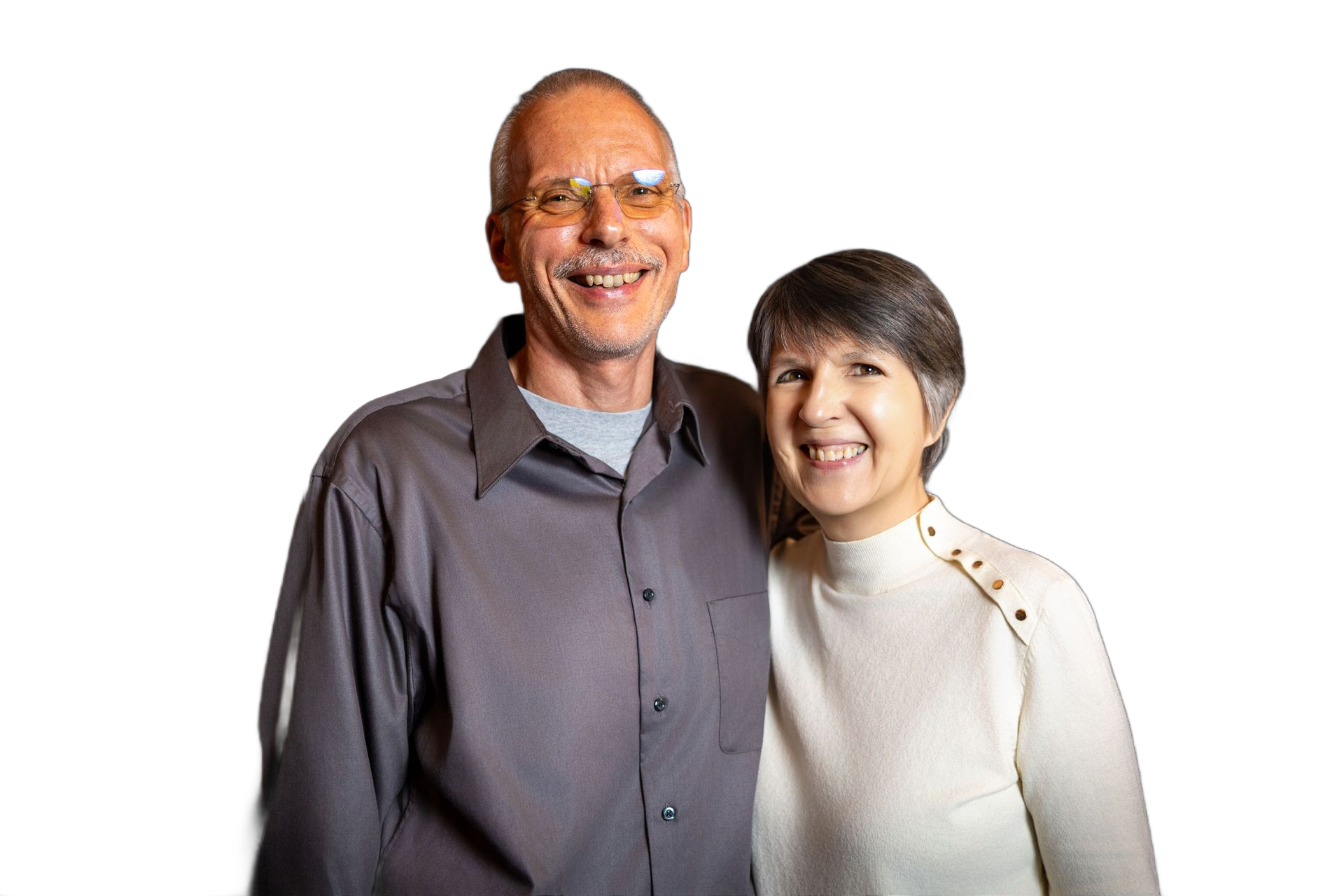 Man in Grey shirt and woman in white sweater