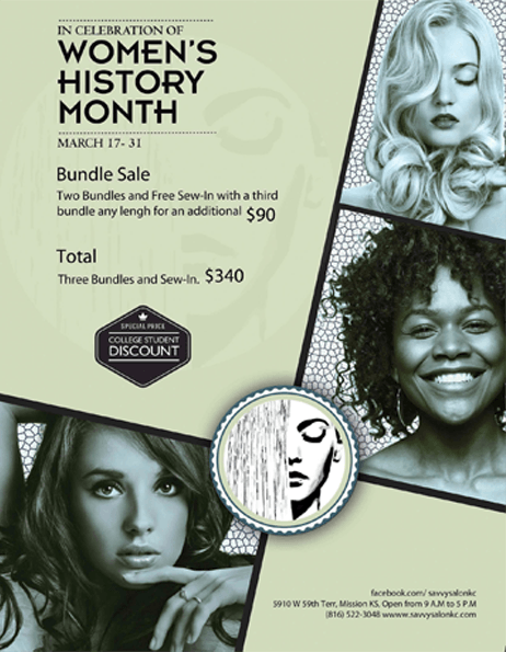 A flyer for women 's history month with a bundle sale