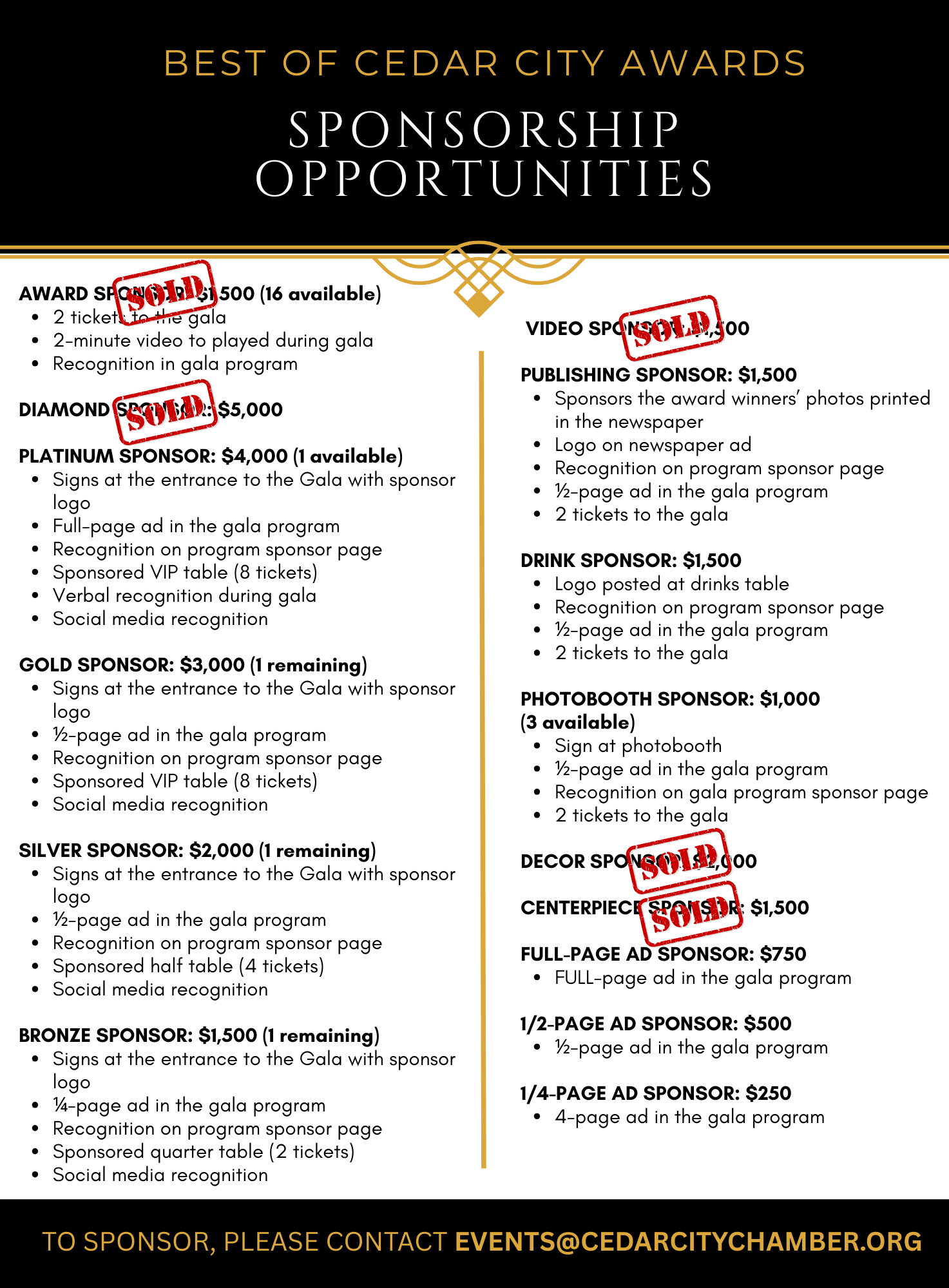 list of sponsorship opportunities for best of cedar city awards gala