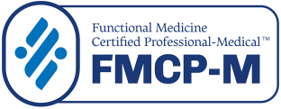 Logo of The Institute for Functional Medicine. It features a blue and teal swirl design with text, 