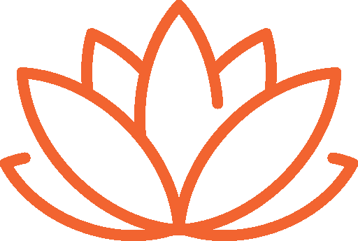 A line drawing of a lotus flower on a white background.