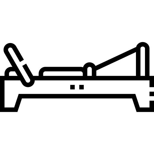 A pilates reformer icon on a white background