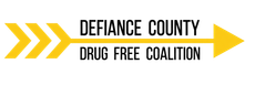 Defiance County Drug Free Coalition logo with yellow chevrons and arrow on a white background