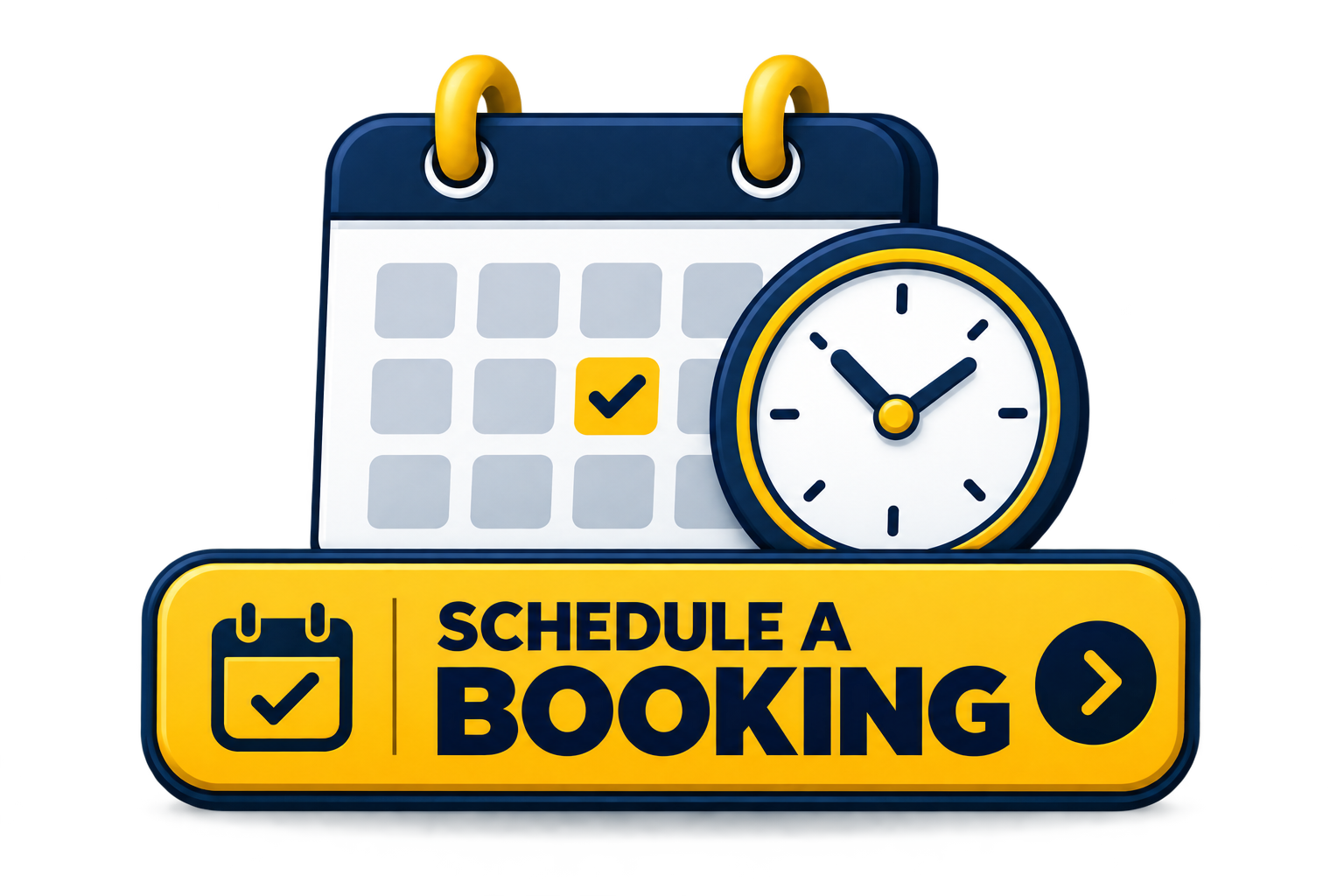 Calendar and clock icon with yellow “Schedule a Booking” button