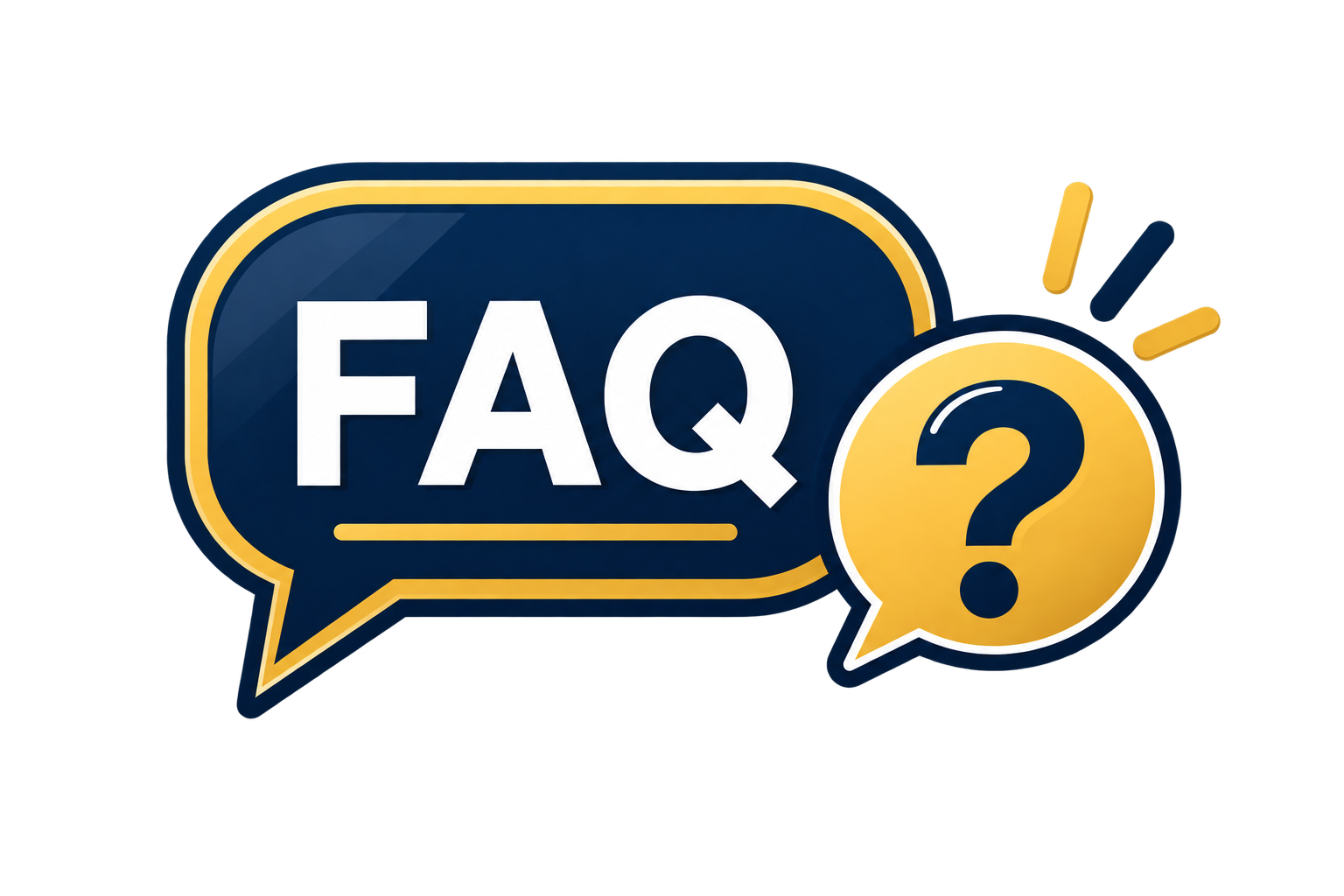 FAQ speech bubble with yellow question mark icon on white background