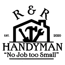 R & R Handyman logo with house, tools, “EST. 2020,” and slogan “No Job too Small”