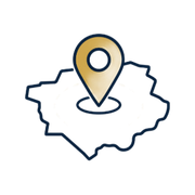 Map outline with a gold location pin marking a spot in the center