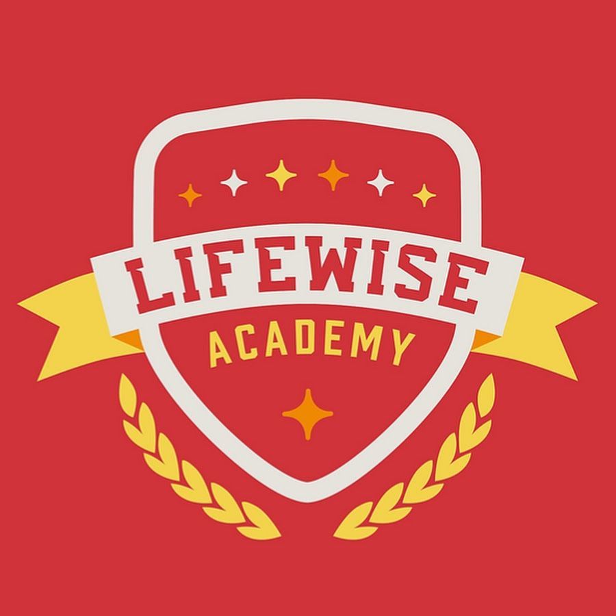 Lifewise Academy logo in red, white, and gold with shield, ribbon, and laurel wreath