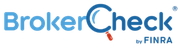 BrokerCheck by FINRA logo in blue text with a red magnifying glass icon