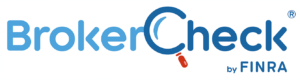 BrokerCheck by FINRA logo in blue text with a red magnifying glass icon
