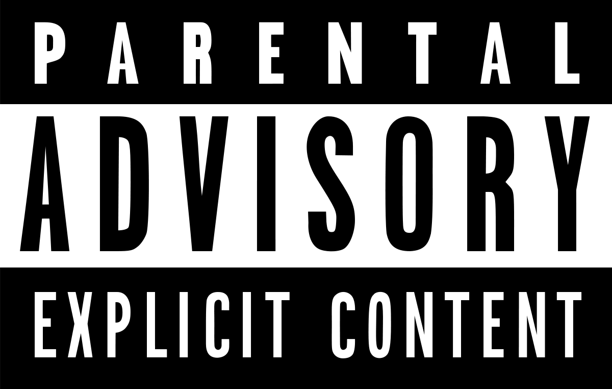 A parental advisory explicit content sign on a white background