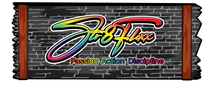 A brick wall with a colorful logo on it.