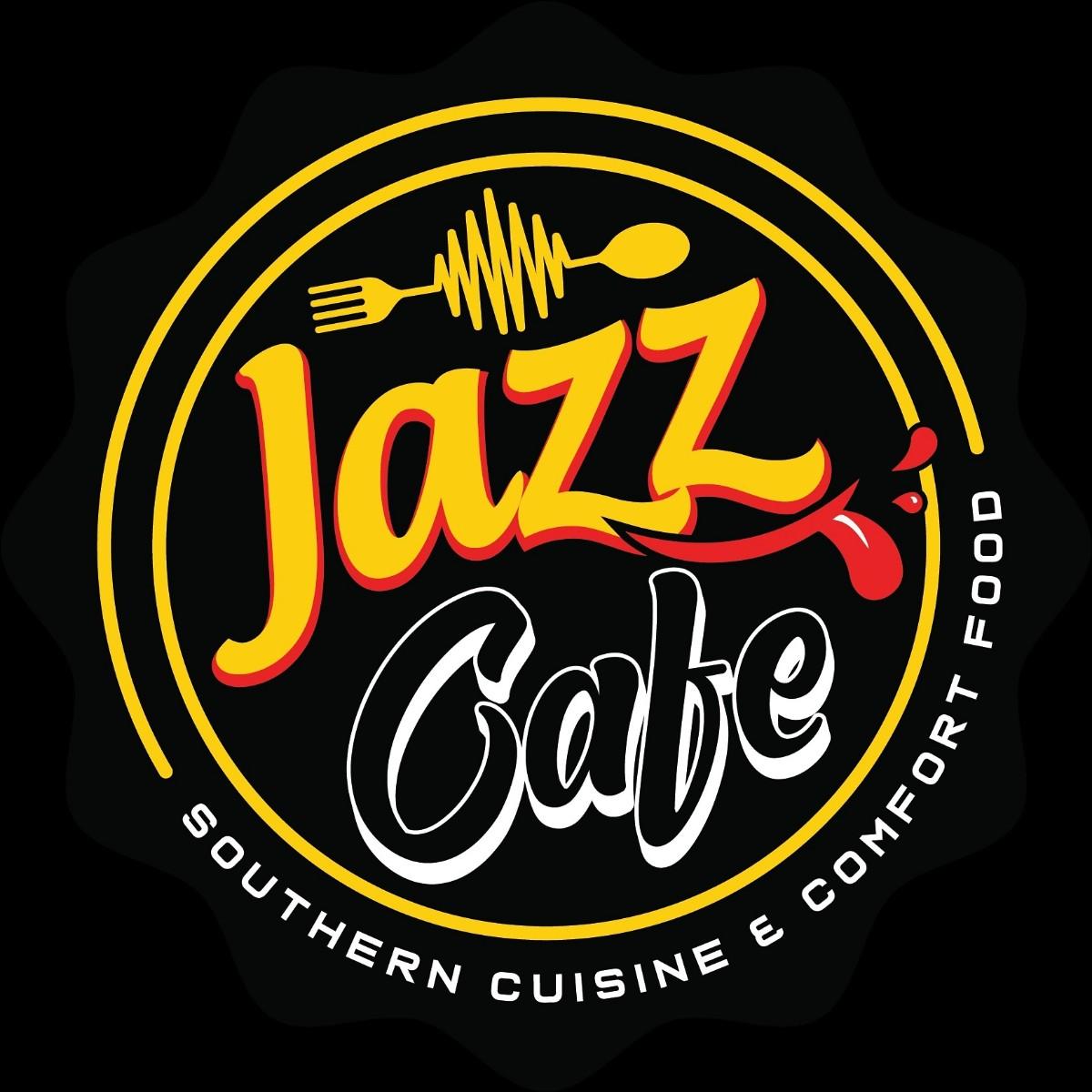 A logo for jazz cafe southern cuisine and comfort food