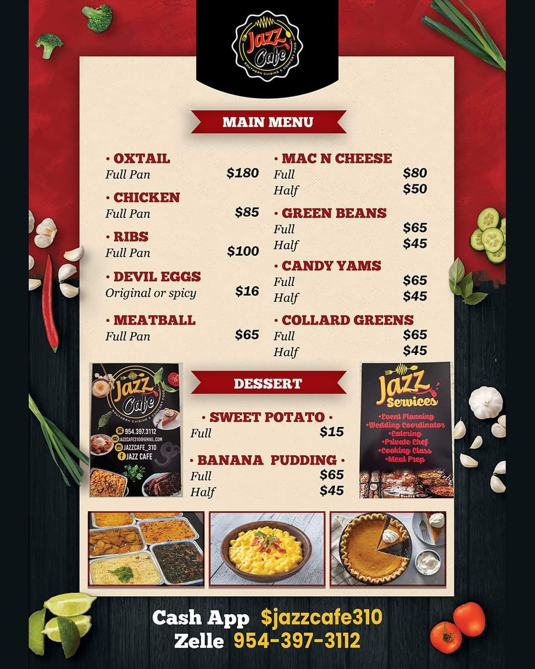 A menu for a restaurant called jazz cafe 310