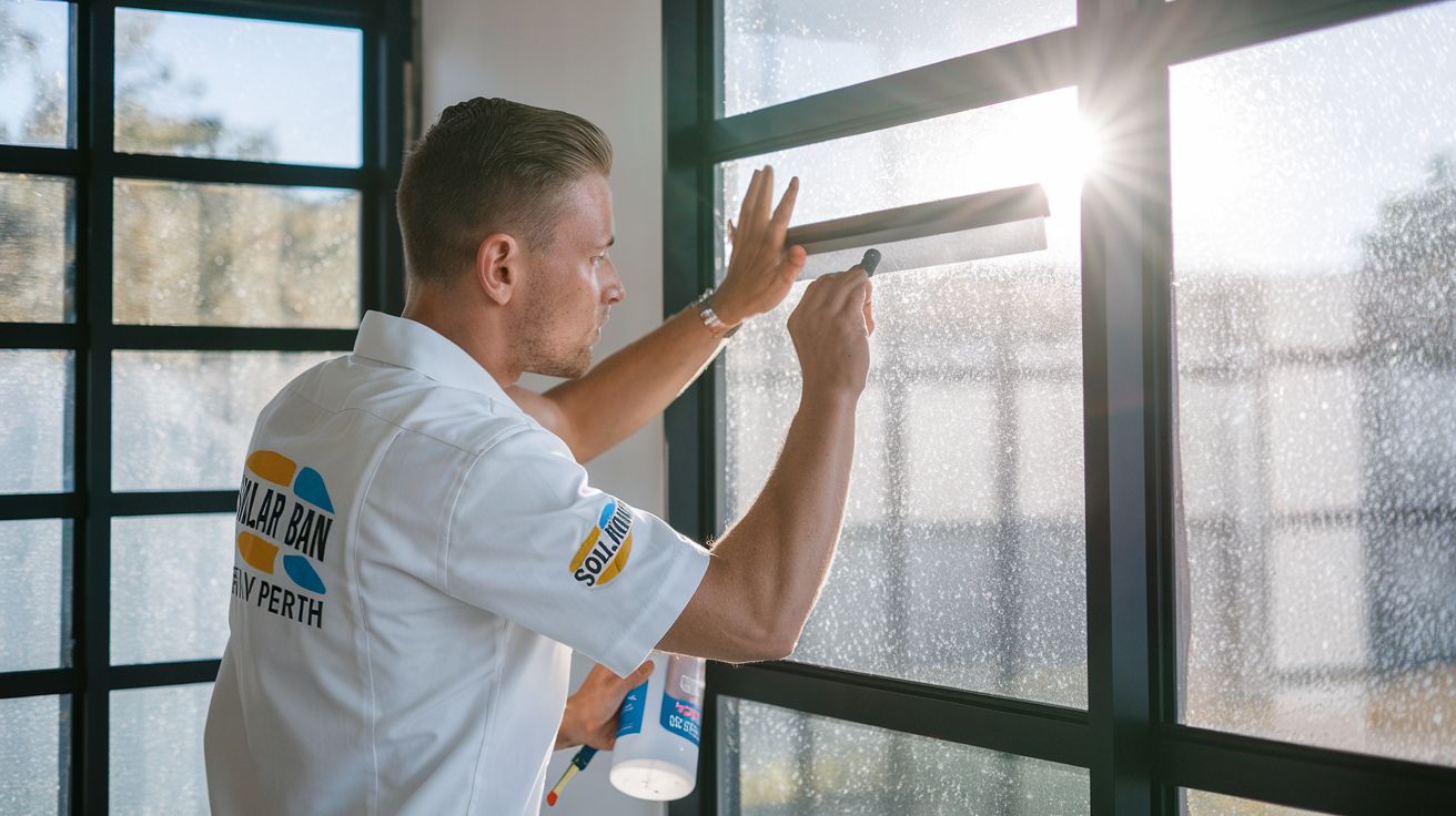 Solarban WA technician inspecting a completed residential window tint install in Perth