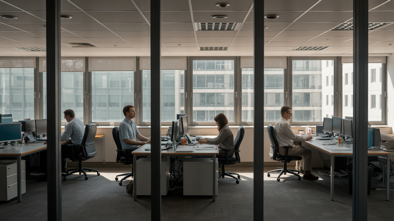 Perth office floor where staff work comfortably behind glass fitted with Solarban window film
