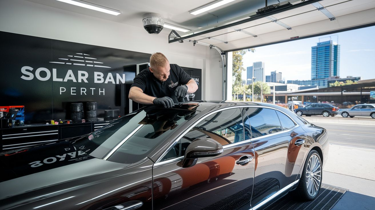 Professional car window tinting at the Solarban WA workshop in Bassendean, Perth