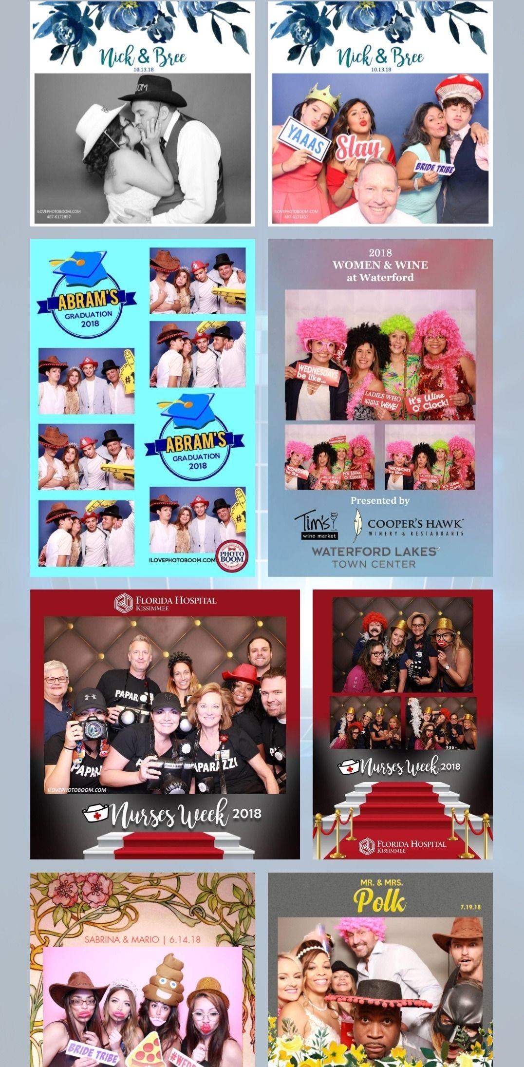 A collage of colorful group photos, portraits, and event snapshots with bright backgrounds and decorative text.