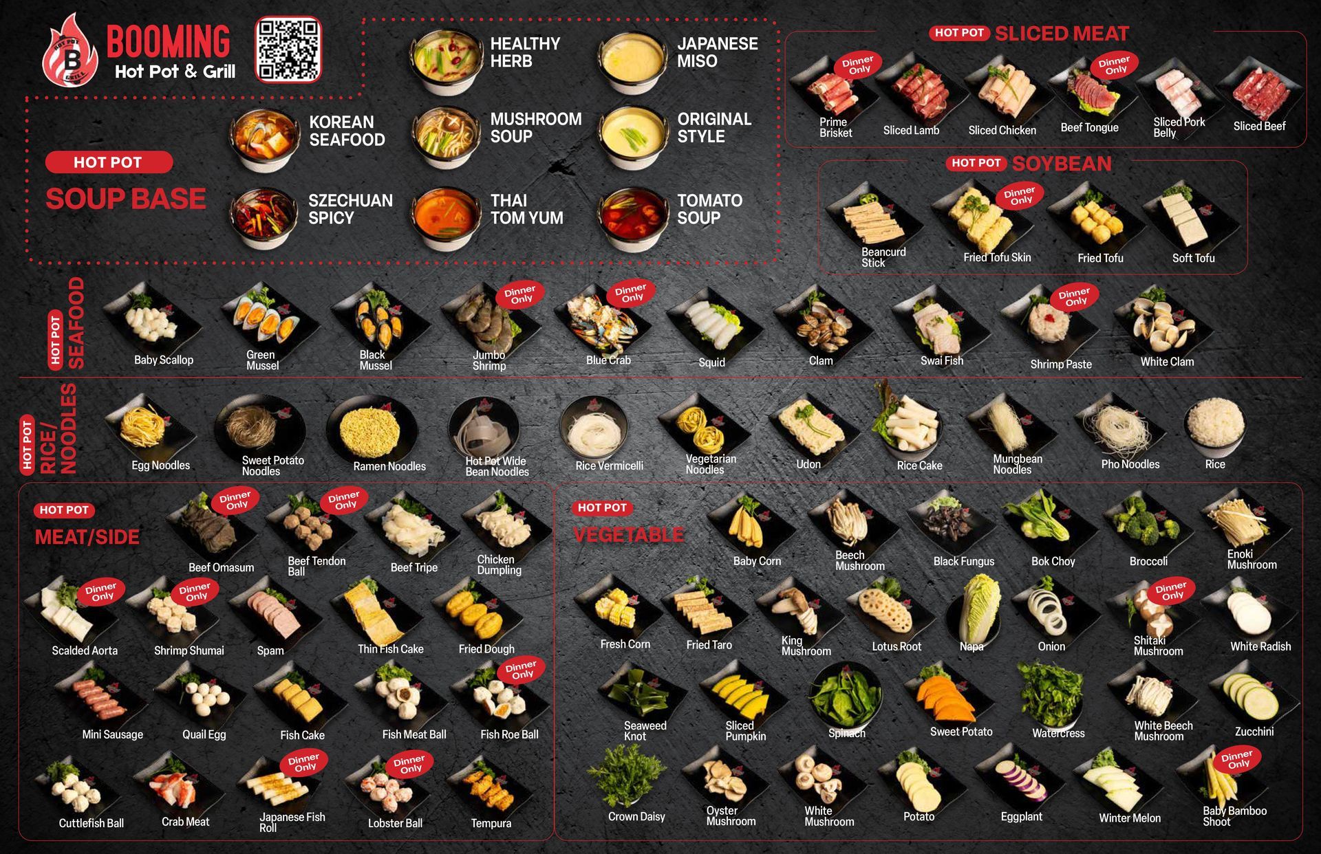 Booming Hot Pot & Grill take out Menu page 2. Click to see the pdf menu.