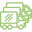Green outline of three delivery trucks.