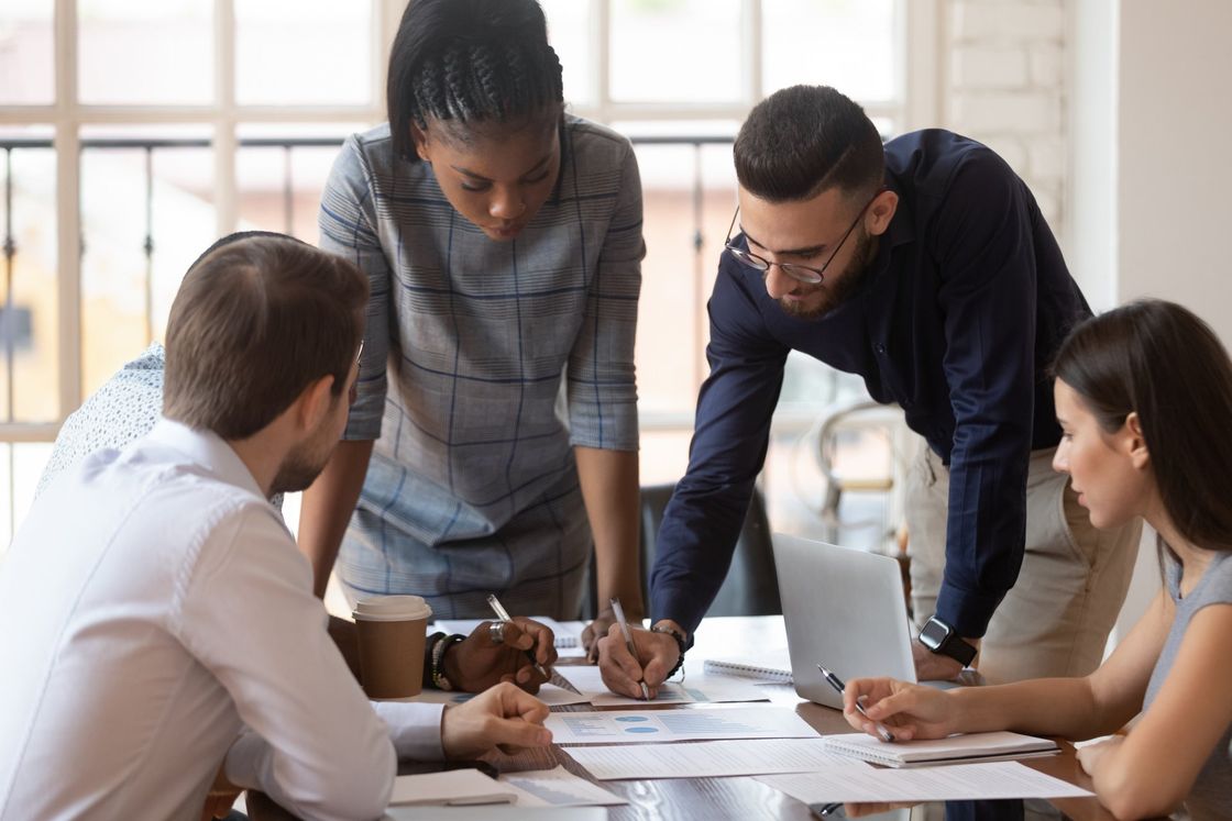 Team working together in office