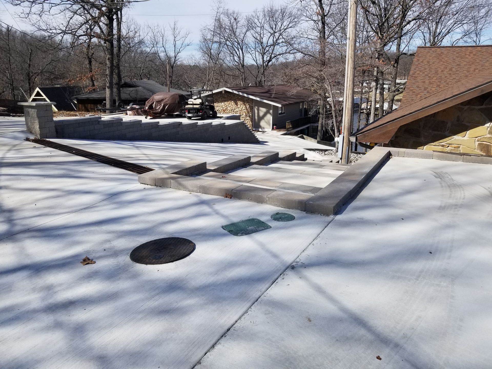 Integrated drain system and concrete parking area Afton OK