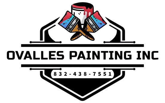 Ovalles Painting Inc logo with paint cans, brushes, and phone number 832-438-7551