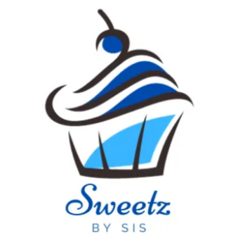 Sweetz by SIS cupcake logo in blue, black, and white