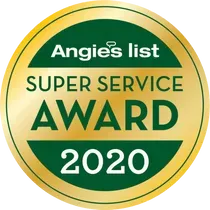 Angi’s List Super Service Award 2020 circular gold and green badge